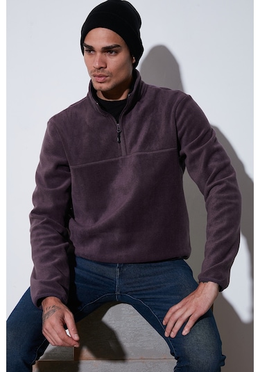 Buratti Regular Fit Anti-Pilling Tüylenme Yapmayan Dik Yaka Kalın Kışlık Şardonlu Erkek Polar 5896700 Mor