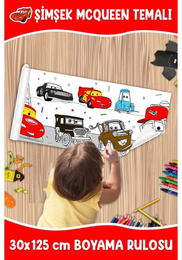 Melolisa Şimşek Mcqueen Temalı Boyama Rulosu 30x125 Cm
