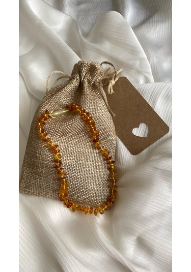 İlknur Doğal Taş Evi Kehribar Çocuk Kolye Sarı - Turuncu