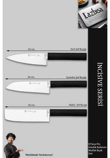 İncisive Serisi Mutfak Bıçak Seti Et Sebze Şef Bıçağı 8li Mft-102