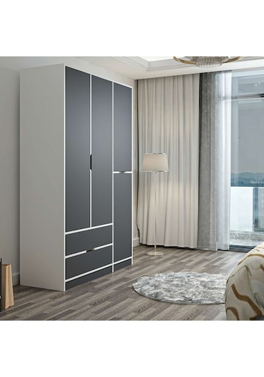 Elina 3 Kapaklı Dolap - Beyaz/antrasit Çok Renkli