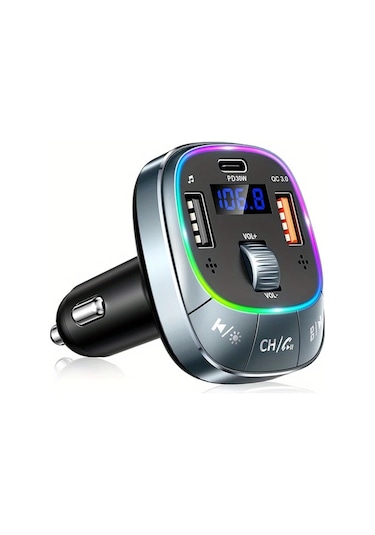 Xuweiwei Gri Laımıcaerın Araba Kablosuz 50 Adaptoru Eller Serbest Arama 8rgb Arka Aydinlatma Pd 30w Usbc Qc 30 Hizli Sarj Tum Araclar Icin Fm Verici