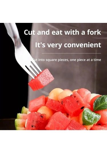 1 Adet Çok Amaçlı Taşınabilir 2ın1 Karpuz Çatal Dilimleme Karpuz Dilimleme Kesici Bıçak Paslanmaz Çelik Mutfak Meyve Kesme Çatal Beyaz