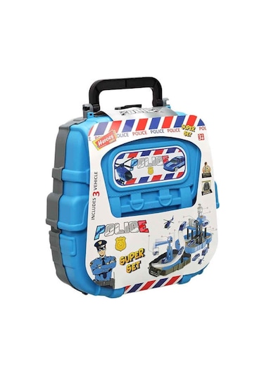 Heroes Toys Çantalı Polis Seti Arabalı Ern-2015 Mavi,sırt Çantalı Taşınabilir Oyuncak Polis Garaj Seti
