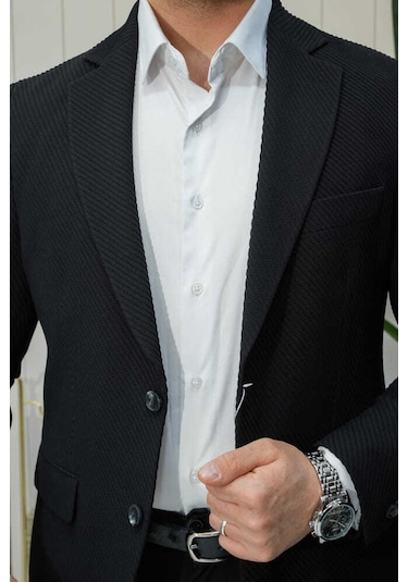 Bys Beystil Sivri Yaka Siyah Ceket 351 - Slim Fit
