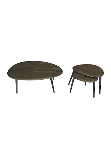 Fawdecor Asimetrik Masif Ahşap Orta Sehpa Ve 2'li Zigon Antrasit