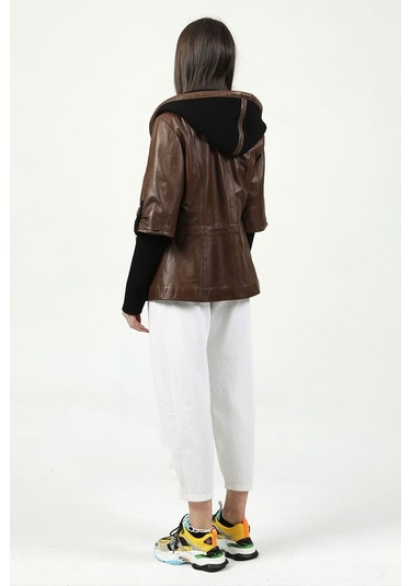 Dericlub Yb-2162 Gerçek Deri Kadın Kaban Camel