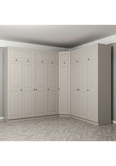 Kale 8 Kapaklı 4 Çekmeceli Köşe Dolap + Yüklük Kumtaşı Mebran İlkbahar 235cm Bej