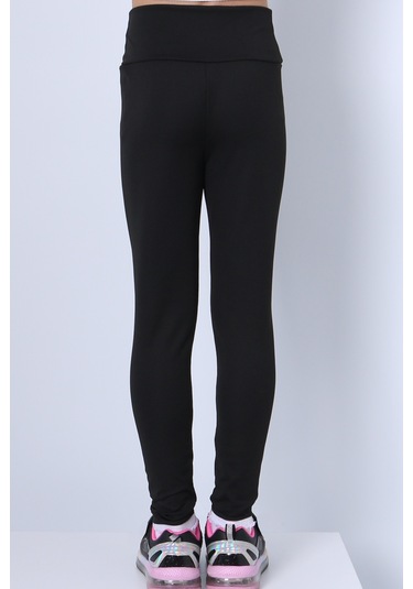 Kız Çocuk Tayt Yüksek Bel Düz Renk Dalgıç Kumaş C2 Siyah