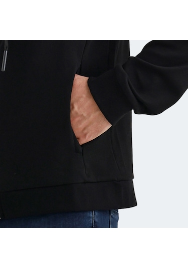 Slazenger VENDA Erkek Fermuarlı Kapüşonlu Cepli Siyah Sweatshirt