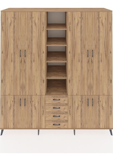 Kronos Dolap 17 Raflı 4 Çekmeceli 8 Kapaklı 220x59x243 Çam-çam/çam Atlas Çam/atlas Çam