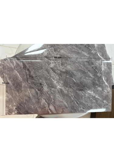 6 Adet Kendinden Yapışkanlı Dekoratif Esnek Köpük Beyaz Pvc Mermer Panel 60x30 0,18 M² Cm Mutfak Banyo Wc Gri