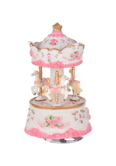 Yifomall Resinli Döner Atlıkarınca Müzik Kutusu, Göklerdeki Kalesi Melodisi, Manavgatlı Mekanizma, 4 Renk Seçeneği, Hediyelik Sanat Eseri Pembe