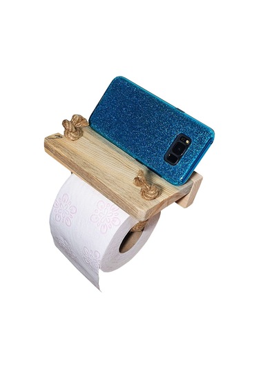 Doğal Ahşap Banyo Havluluk Tuvalet Kağıtlığı Havlupan Jüt İpli Ahşap