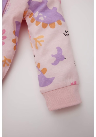 DeFacto Kız Bebek Yenidoğan Dinazor Desenli Ayaklı Uzun Kollu Penye Tulum E6045A5NSPN99 Pembe