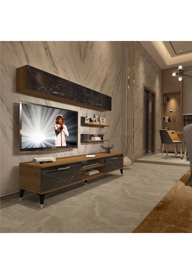 Decoraktiv Eko 5 Mdf Dvd Silver Tv Ünitesi Tv Sehpası Pera - Siyah Mermer