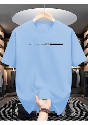 Unisex Face The Future Baskılı Oversize Tshirt Bebemavi Bebek Mavisi