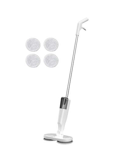 Valkyrie Şarjlı Su Püskürtmeli Elektrikli Mop Çift Döner Başlık, Mikrofiber Ped, 2000 Mah, Tüm Zeminlerde Etkili Beyaz