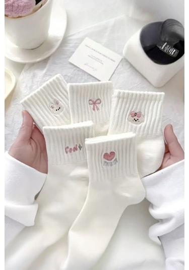 Hitit Socks Kadın 5 Çift Premium Desenli Sevimli Hayvan Ve Fi... Çok Renkli