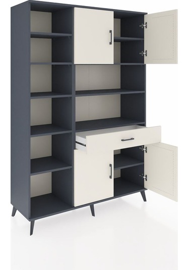 Hyperion Dolap 10 Raflı Tek Çekmeceli 4 Kapaklı 132x44x195 Antrasit-aytaşı/aytaşı Aytası/aytası