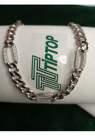 Tiptop/ Gümüş Renk Zincir Model Zirkon Taşlı Bileklik Gümüş