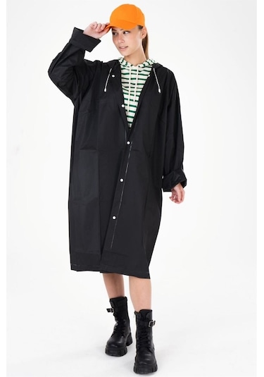 Marlux M21M Unisex Kapüşonlu Çıtçıtlı Eva Yağmurluk - Siyah