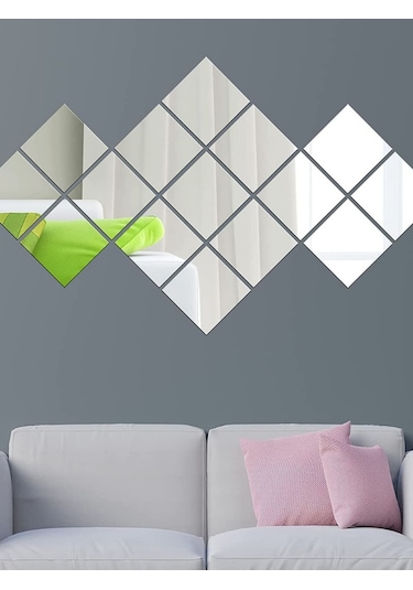 Dekoratif Pleksi Ayna Kendinden Yapışkanlı Kare 4'lü 20x20CM Gümüş
