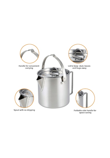 Lemestar Dışarıda Kullanıma Uygun Çelik Fırınçak, 1.2l Çevirebilir Kollü, Kahve/çay Kaynatma, Piknik Ve Kamp Çadırı Gereci, Gümüş Renk Gümüş