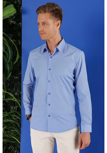 Gk 683 Slim Fit Koyu Mavi Klasik Gömlek Koyu Mavi