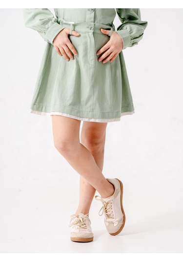 Kız Çocuk Garnili Kot Etek 2603 Yeşil