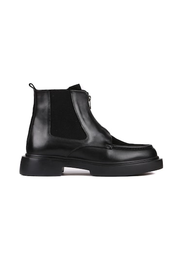 Shoetyle - Siyah Deri, Süet Fermuarlı Erkek Bot 250-085-1078 Siyah