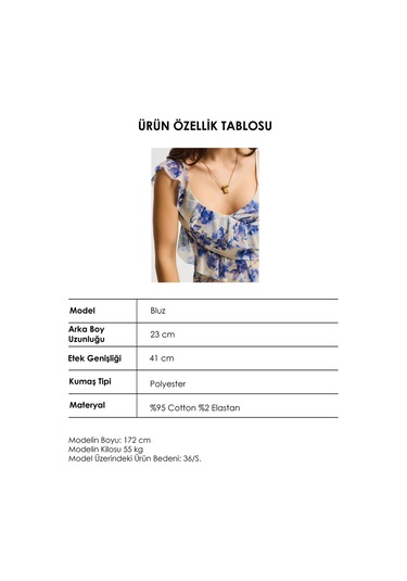 Itsbasic Kadın Mavi Baskılı S6 Çiçek Desen-8 Asimetrik Kesim Askılı Bluz