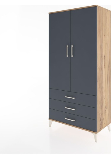 Hyperion Dolap 2 Raflı 3 Çekmeceli 2 Kapaklı 88x44x182 Çam-antrasit Atlas Çam
