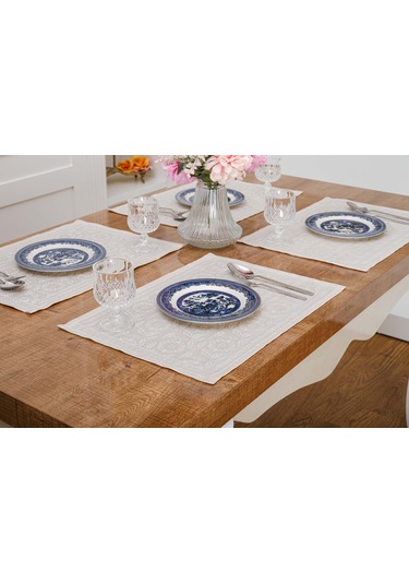 Finezza İris Jakar Polyester Kumaş Bej Amerikan Servis 33x46 cm Bej 4 Ad.-1390 Bej