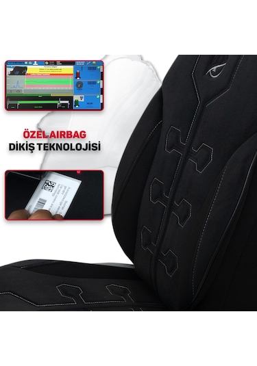 Minderland Fa Serisi - Volkswagen Amarok İle Uyumlu Koltuk Kılıfı, Tay Tüyü / Siyah