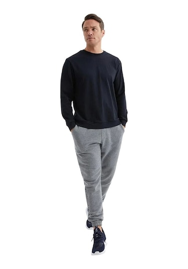 Erkek Bisiklet Yaka Relax Fit Kalıp 2 İplik Mevsimlik Baskısız İnce Sweatshirt Ekru