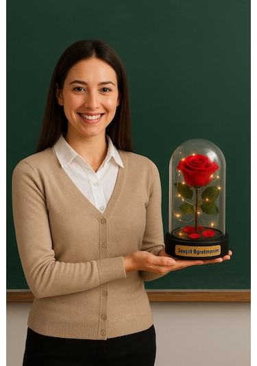 Fanusta Led Işıklı Sevgili Öğretmenim Temalı Biblo Öğretmenler Gününe Anlam Katan Özel Hediye 20 Cm Çok Renkli