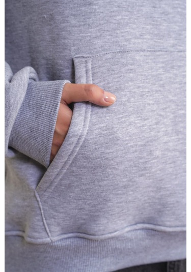 2022 Unisex 3iplik Basic Polarlı Kapüşonlu Sweatshirt Hoodie Gri Gri