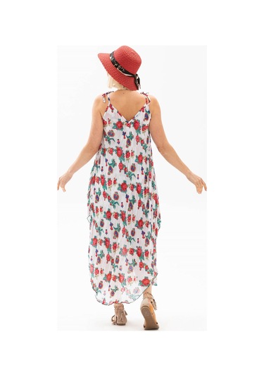 Askılı Vual Afrodit Midi Boy Elbise Beyaz 6081