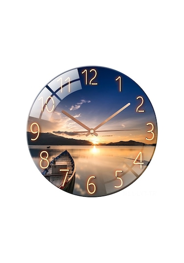Gün Batımı Desenli Evde Kullanımı Kolay Konforlu Yüksek Kaliteli Cam Zamanlayıcı Sessiz Mutfak Odası Duvar Saati Çok Renki Çok Renki