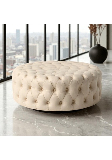 Smarto Relax Puf Evolene Ayaksız Kapitoneli Dekoratif 100x45 Cm Bej Bej