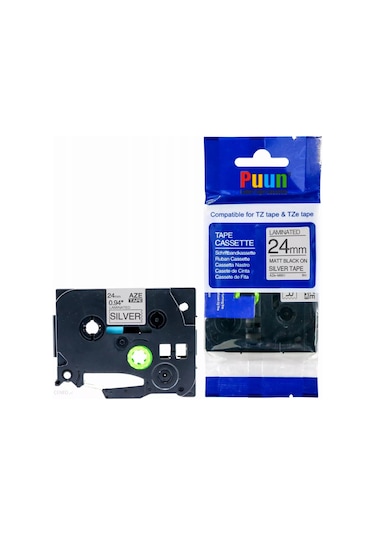 Puun Brother P-Touch TZE-M951 24MM x 8m Mat Gümüş Üzerine Siyah M