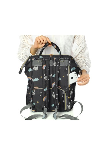 Lal Baby Tavşan Desenli Anne Bebek Bakım Sırt Çantası Siyah