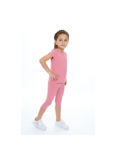 Toontoy Kız Çocuk Baskılı Kaprili Takım Gül Kurusu