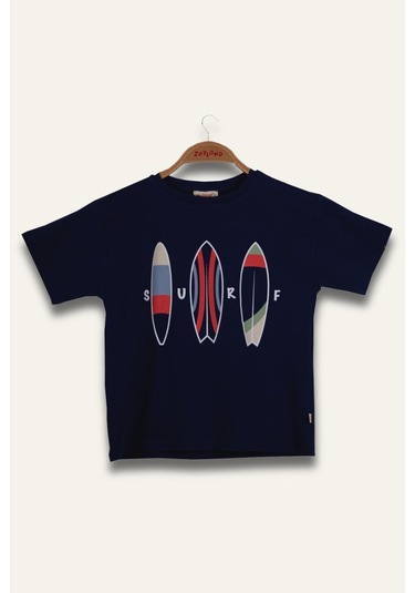 Erkek Çoçuk Sörf Baskılı T-shirt - Lacivert Lacivert