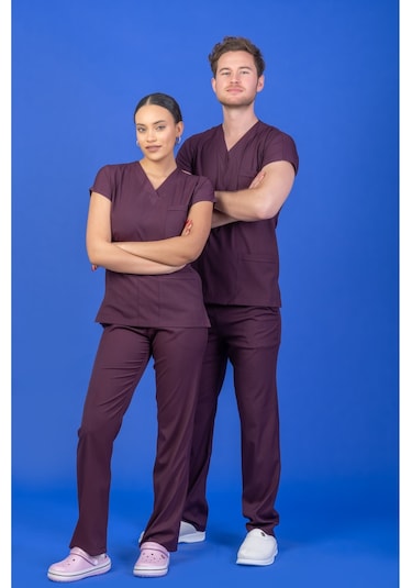 Tek Üst Unisex Kalıp Mürdüm Likralı Hemşire / Doktor Forması Scrubs Mor