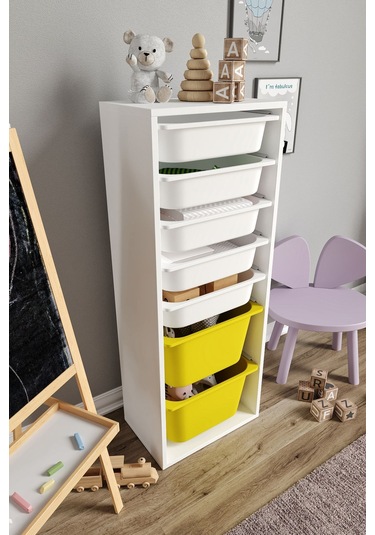 %100 Mdf - Xl Mono 7 Sepetli Oyuncak Dolabı Sarı