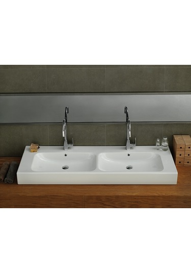 Cerastyle Turkuaz Pinto Etajerli Lavabo 150 CM (Çıft Batarya Delı