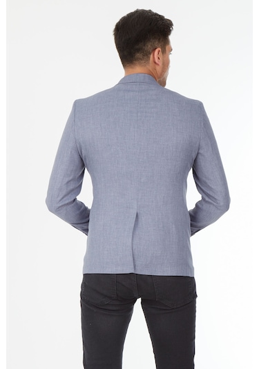 Sposo 5139 Ekose Yelekli Dar Kalıp Gri Erkek Blazer Ceket Gri