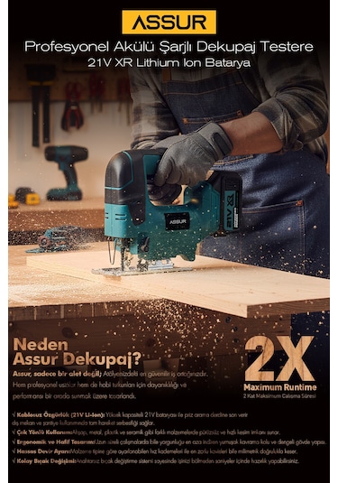 Assur ASR856 21V Çift Akü Dekupaj Testere Mavi